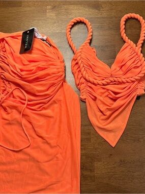 Melani the Label Neon Orange Braided Strap Swim Top & Matching Cover-Up